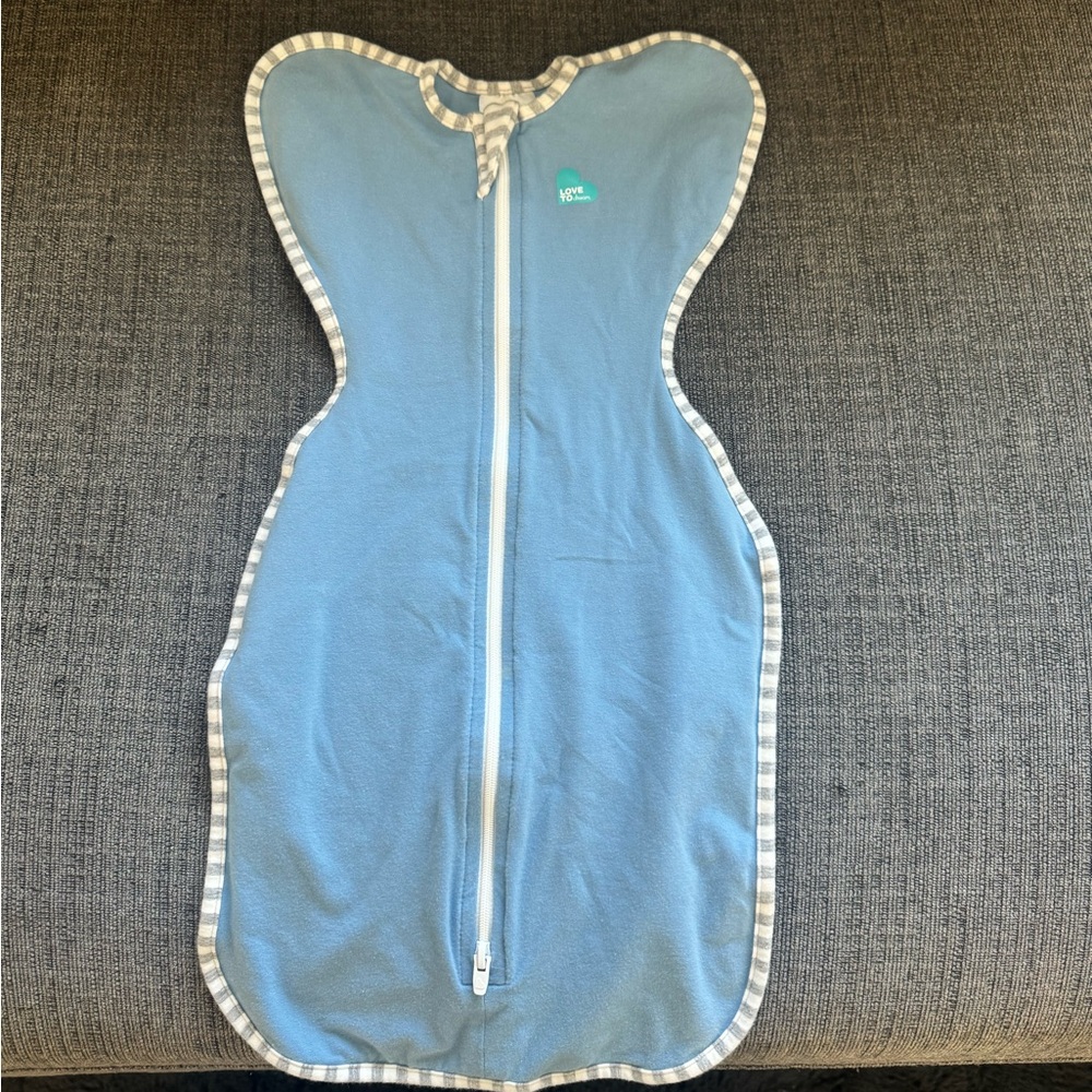 Love to Dream Swaddle Up Blue Sleep Sack with Striped Trim